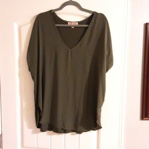 Dorlman / cap-sleeve army green mixed media top or shell